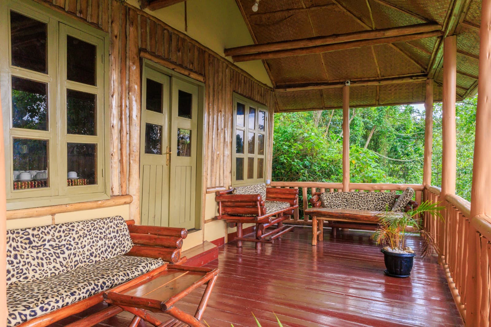 Lodge veranda overlooking the forest